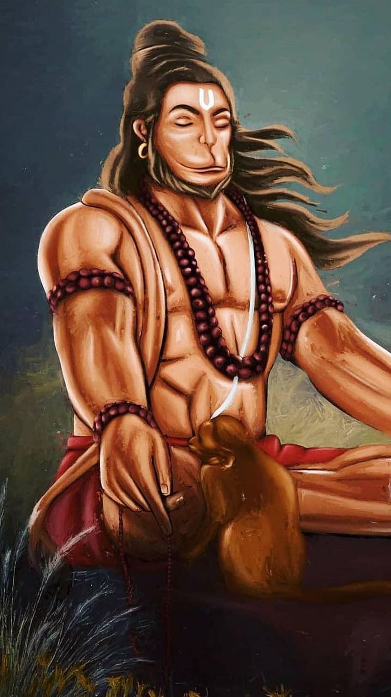 Hanuman in meditative pose, devotional art.