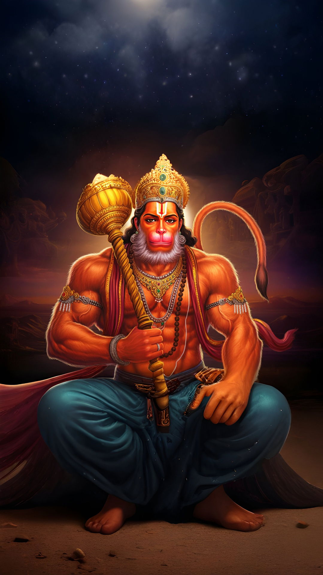 Powerful Hanuman holding a mace.