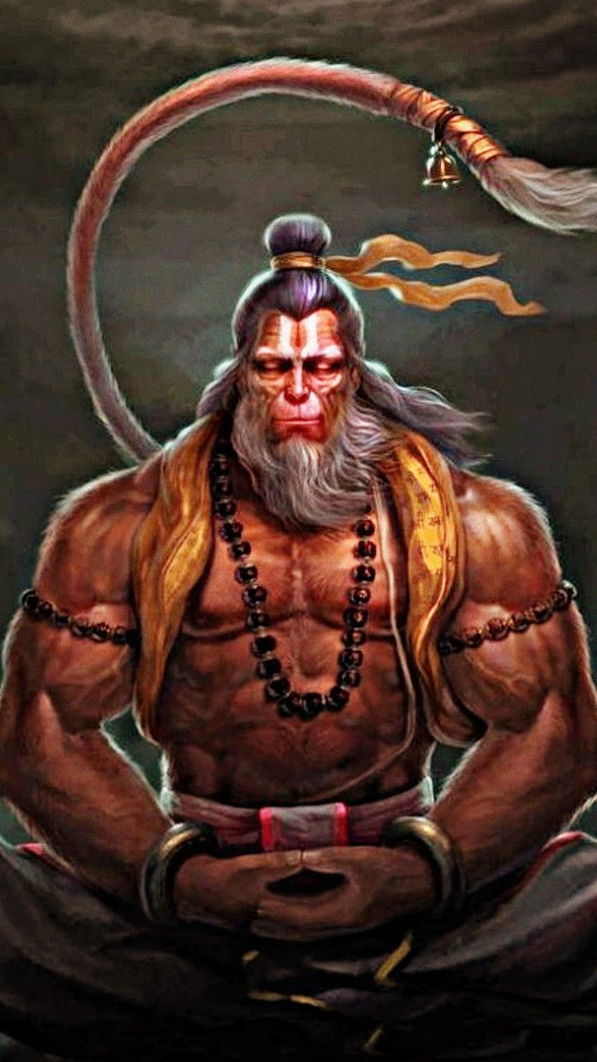 Powerful Hanuman portrait with prayer beads