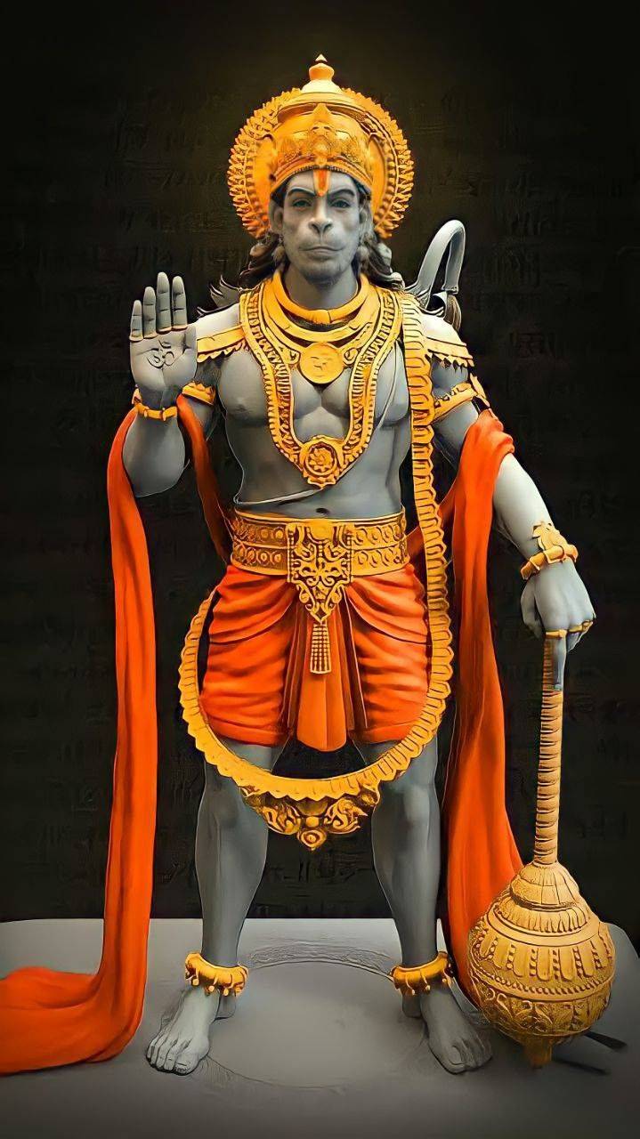 Hanuman with mace, steadfast and strong.
