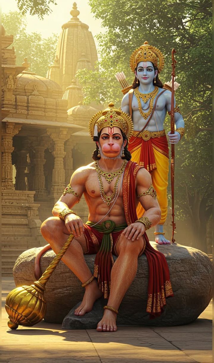 Hanuman and Ram guarding a temple