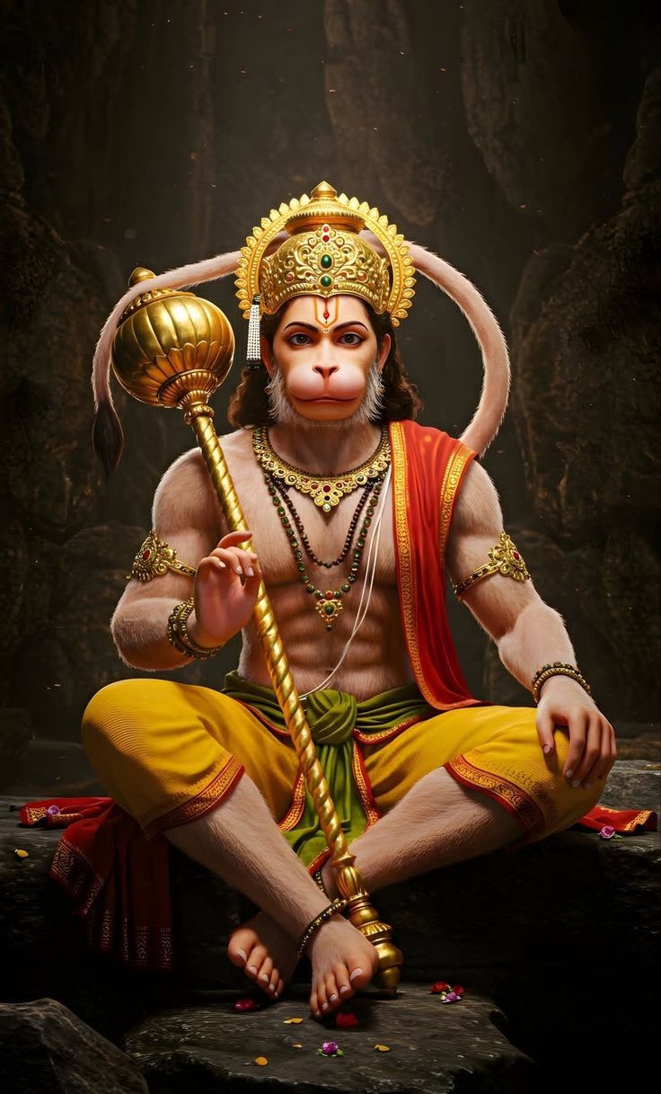 Hanumanji sits holding a mace.