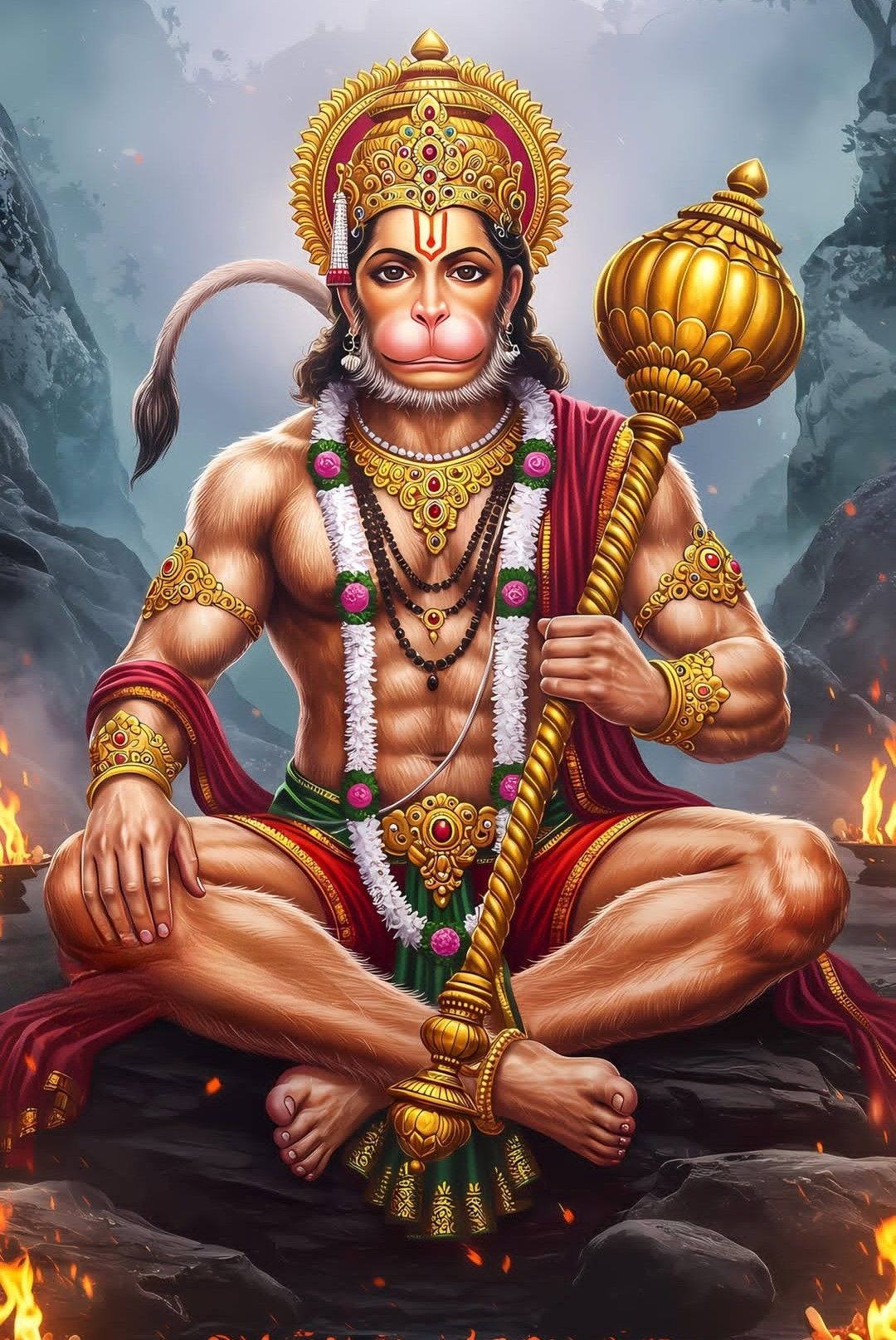 Powerful Hanuman with Mace, Divine Protector