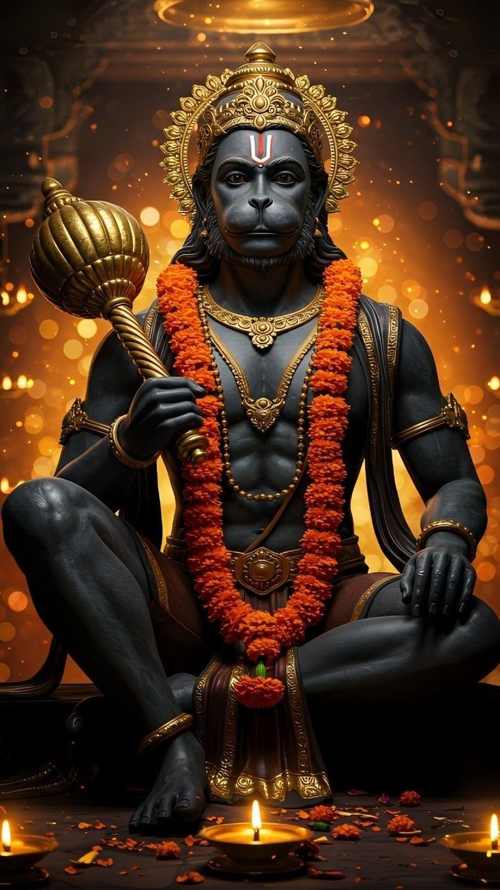 Powerful Hanuman holding a golden mace