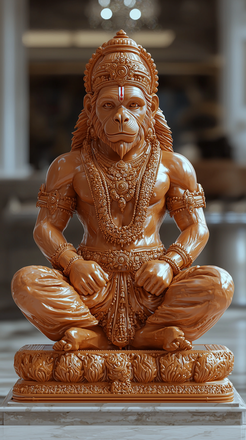 Golden Hanuman statue radiates devotion.
