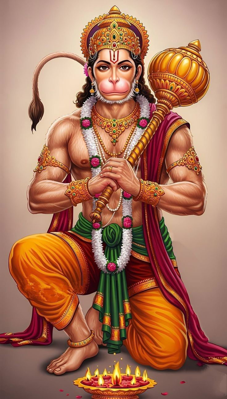 Hanuman with mace in prayerful pose