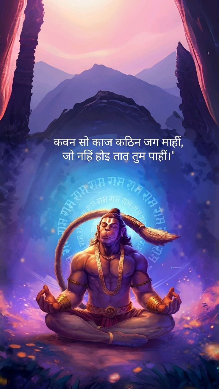 Hanuman meditating on a lotus flower