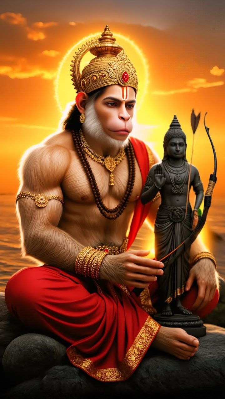 Hanuman with Lord Rama and Sita