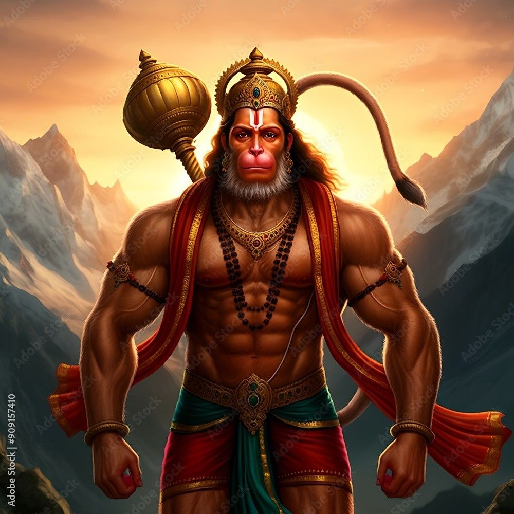 Hanuman with mace, powerful devotional image
