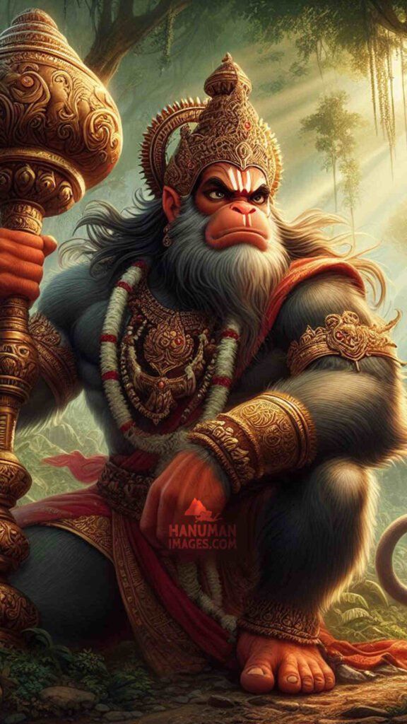 Powerful Hanuman with Mace, Divine Protector