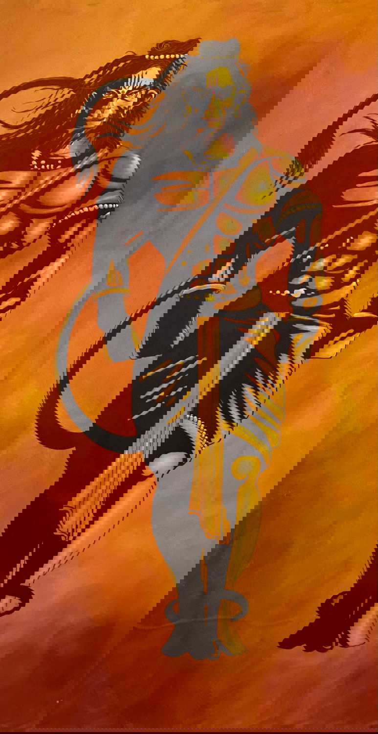 Powerful Hanuman with mace, divine illustration