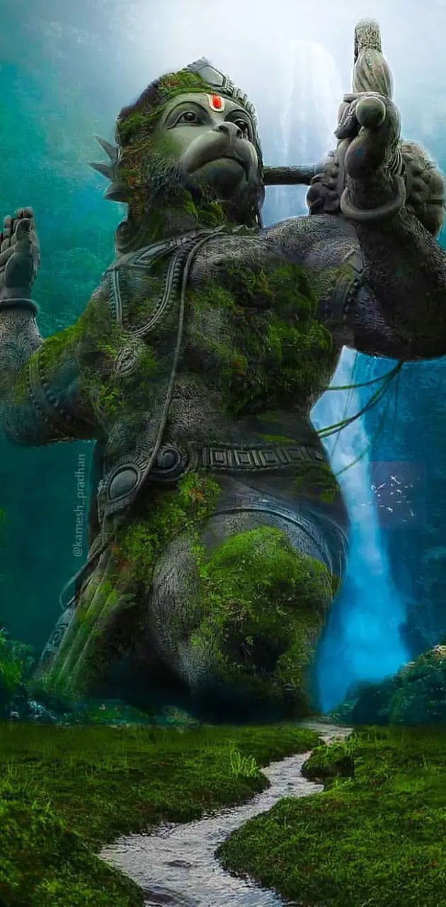Hanuman lifting Sanjeevani mountain, divine image