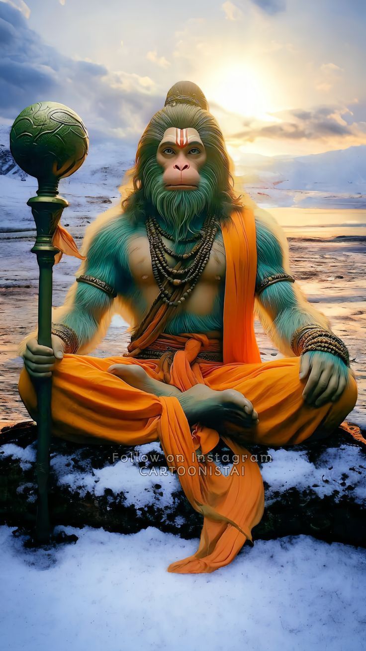 Hanuman seated in peaceful contemplation