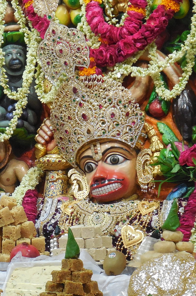 Hanuman Ji with sweets and flowers