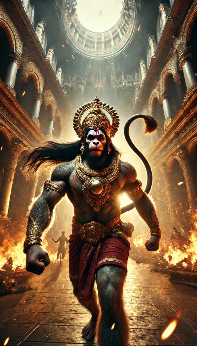 Powerful Hanuman walking through flames