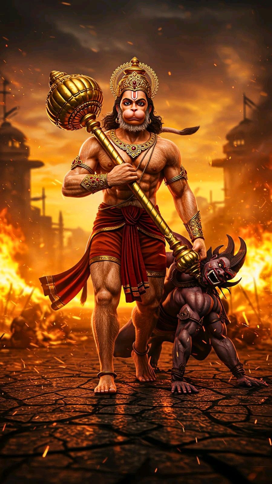Hanuman with gada, fierce and powerful