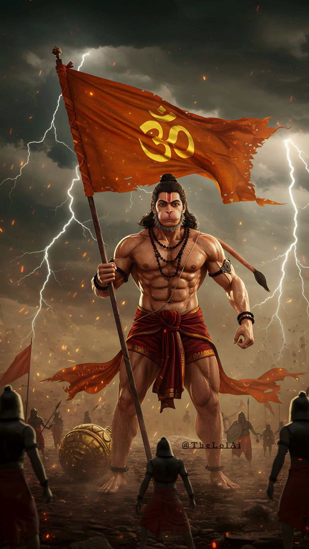 Hanuman stands victorious on battlefield