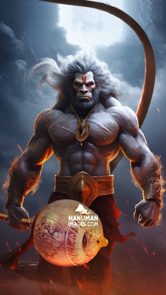 Powerful Hanuman with mace, divine image.