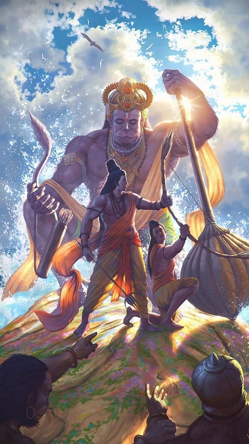 Hanuman assisting Lord Ram across the ocean.