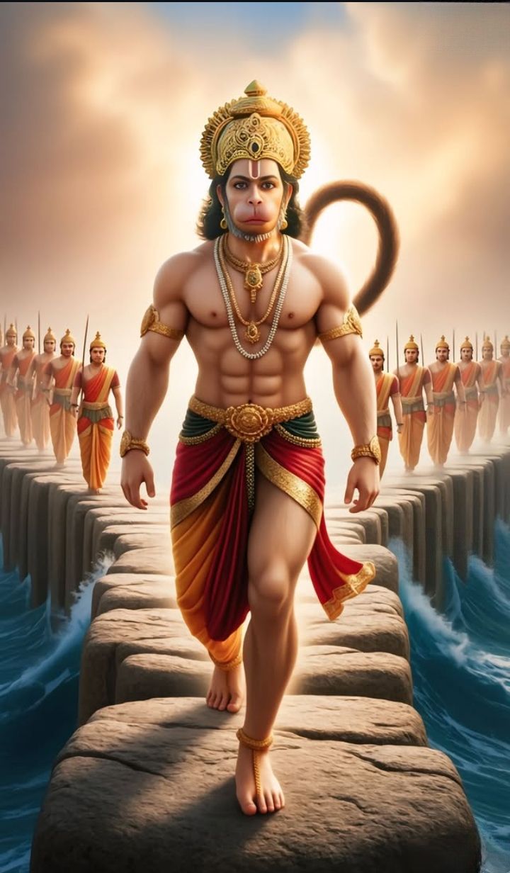 Hanuman carrying Sanjeevani mountain with army