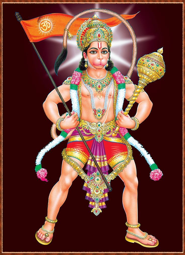 Powerful Hanuman with mace and flag