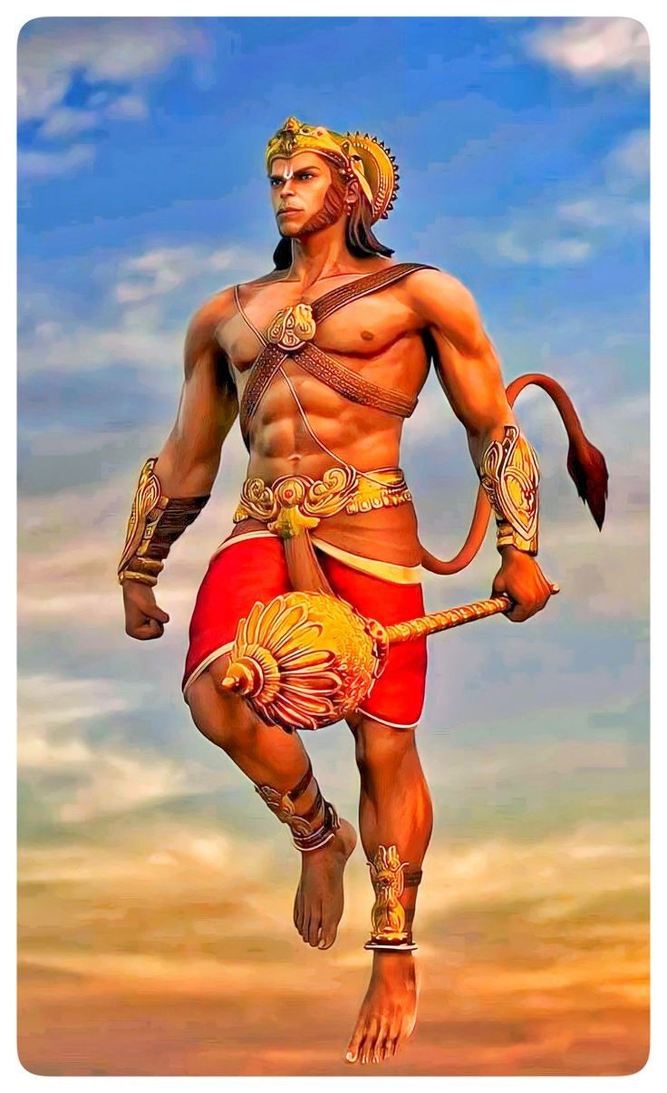 Powerful Hanuman standing with gada
