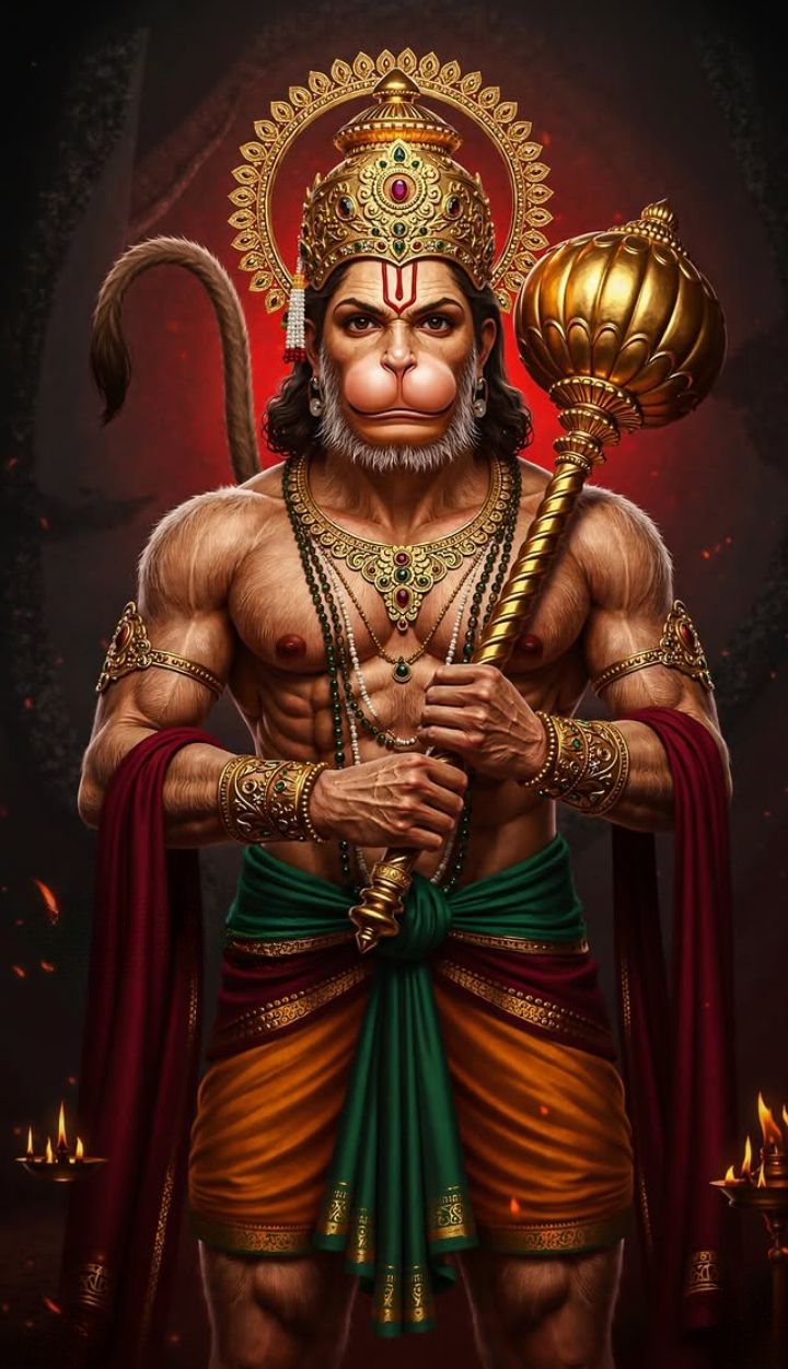 Hanuman with mace, divine protector.