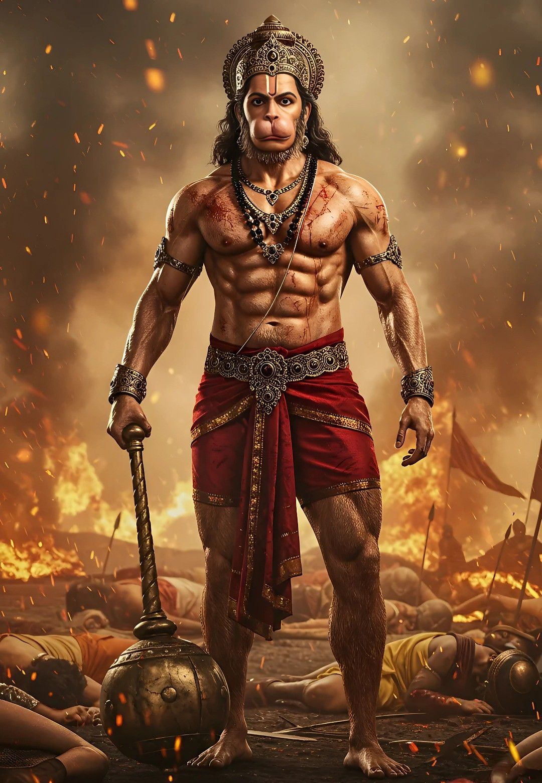 Powerful Hanuman wielding his mace