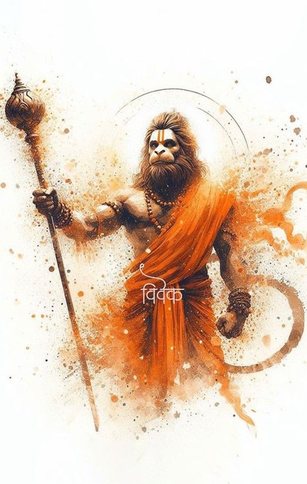 Powerful Hanuman wielding his mace.