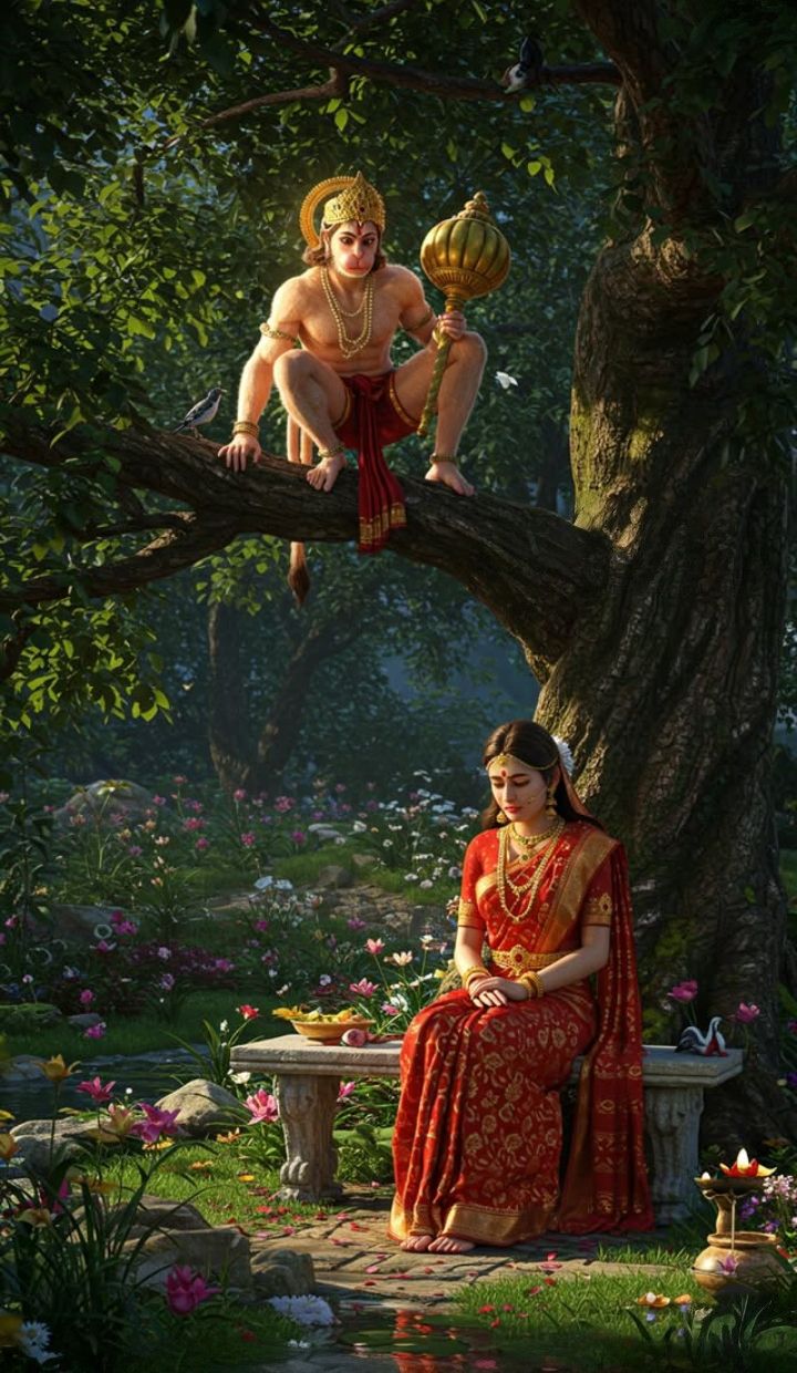 Hanuman watching over devotee in forest