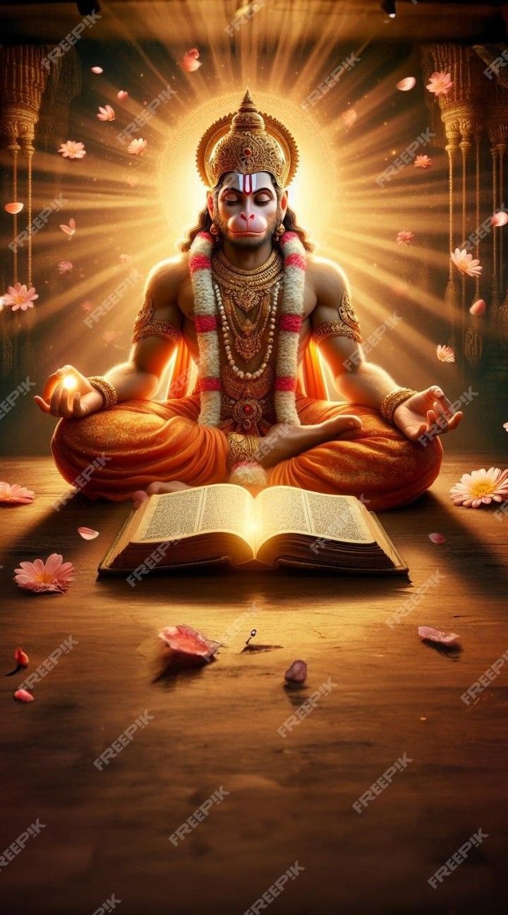 Hanuman meditating with open scripture