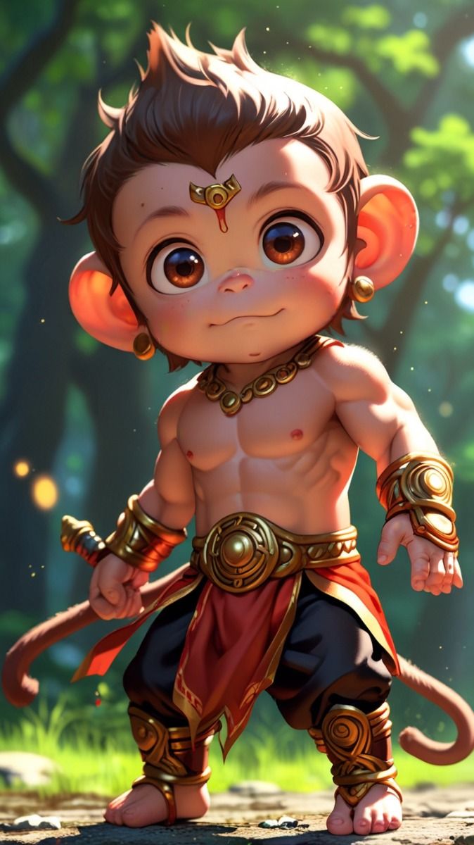 Adorable baby Hanuman in the forest