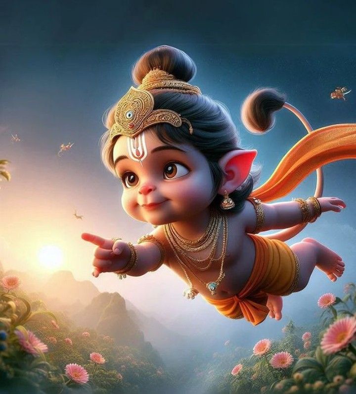 Baby Hanuman flying in the sky