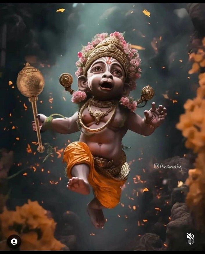 Cute Hanuman child with mace