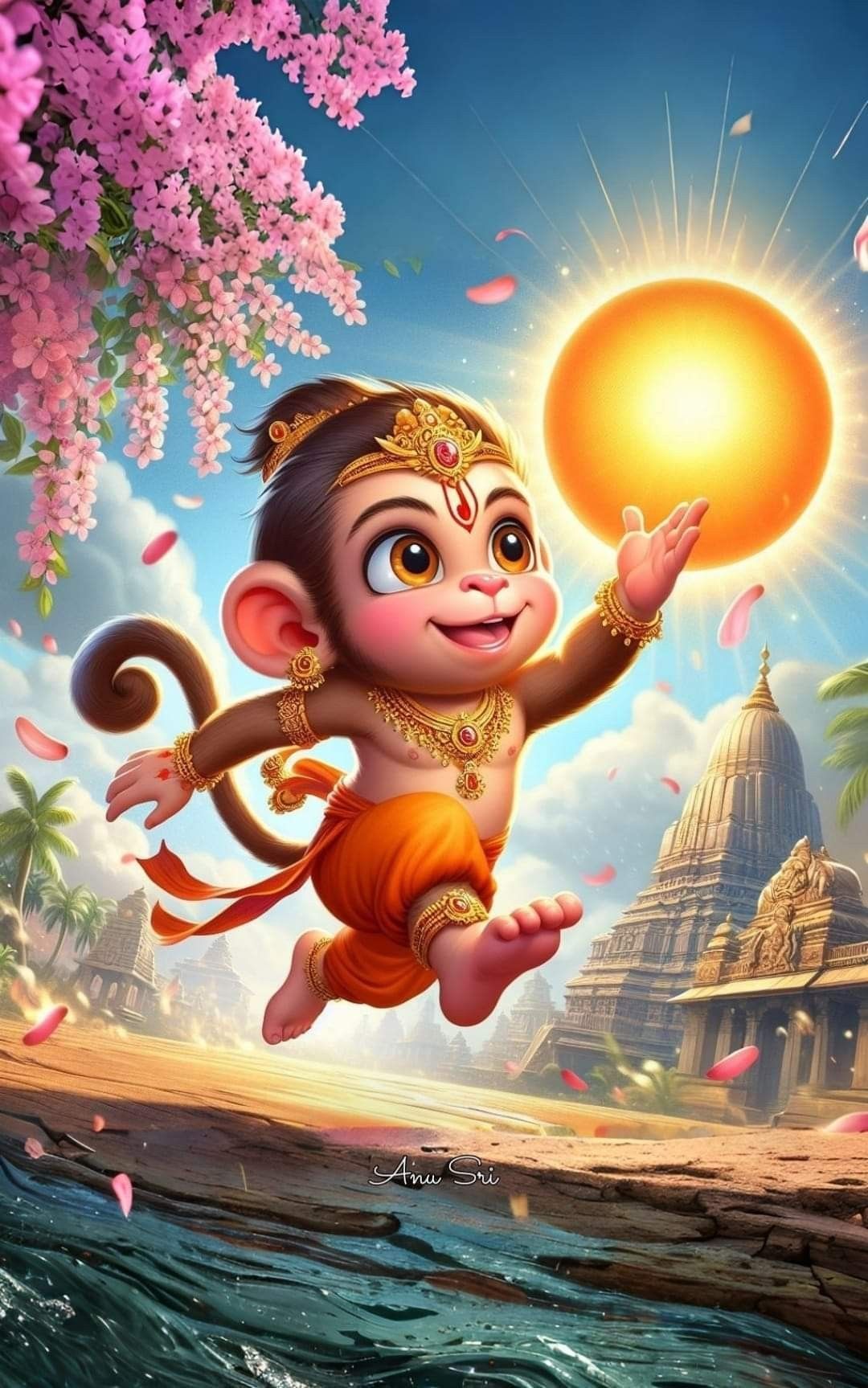 Joyful Hanuman leaps towards the sun