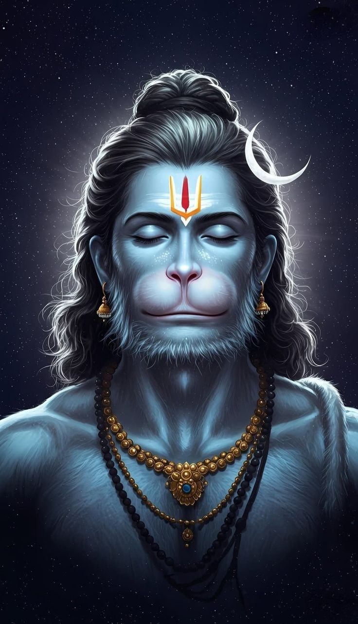 Serene Hanuman portrait with third eye
