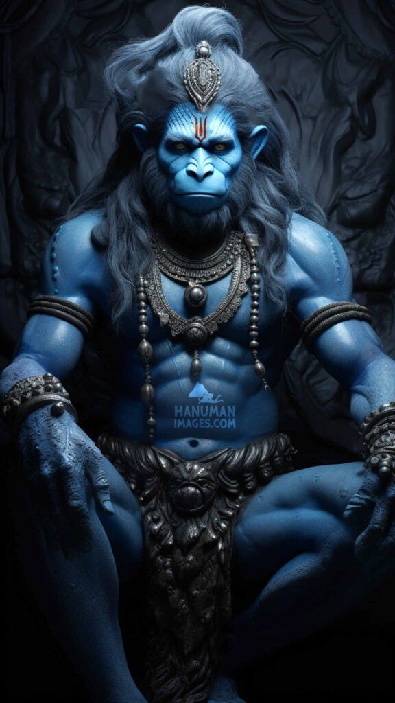 Powerful Hanuman portrait, blue divine monkey god