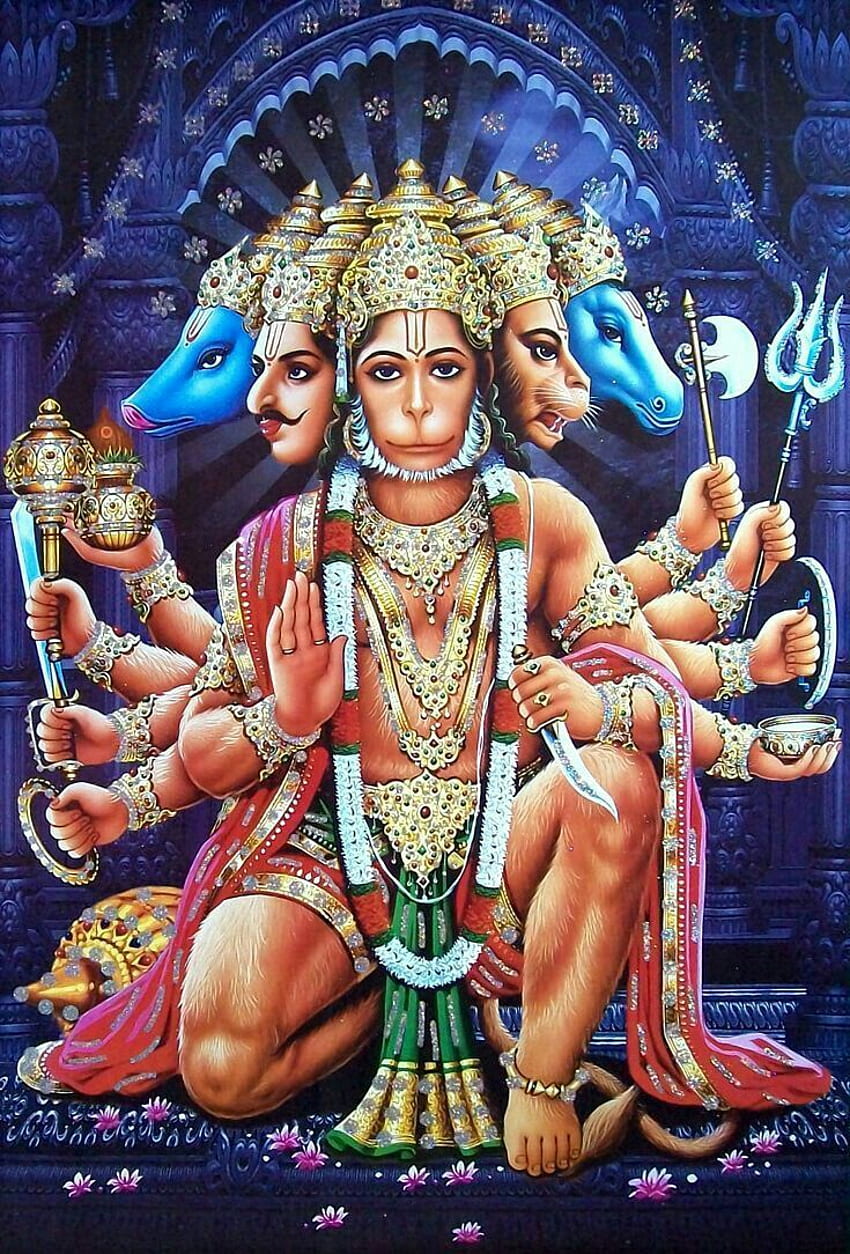 Powerful Hanuman with multiple faces
