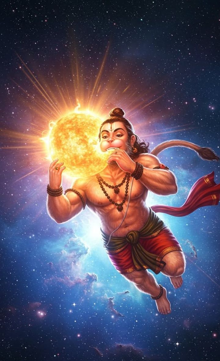 Hanuman flies towards the rising sun