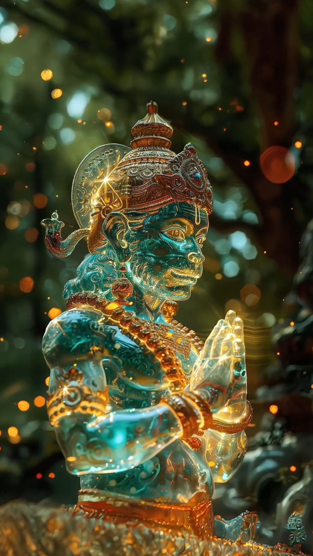 Hanuman in prayer, golden divine light