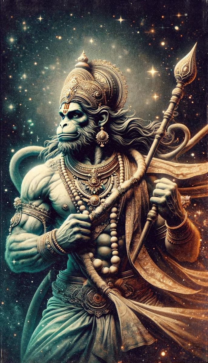 Powerful Hanuman amidst cosmic stars