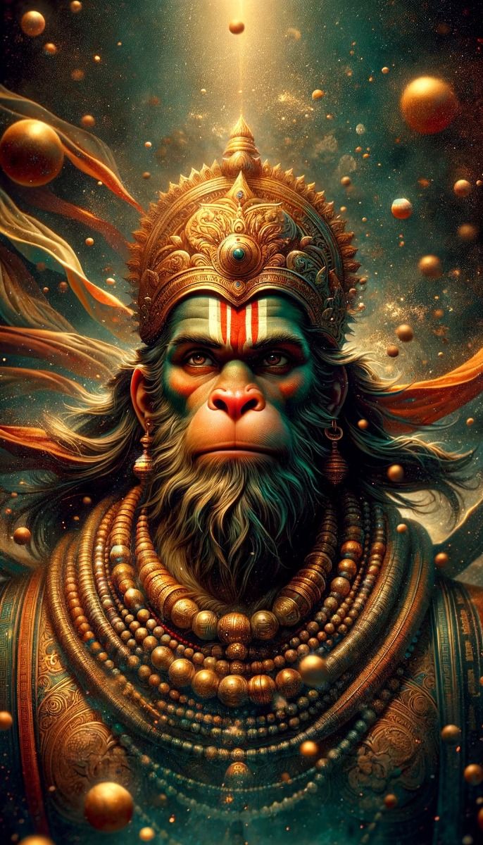Hanuman amidst a cosmic, starry background