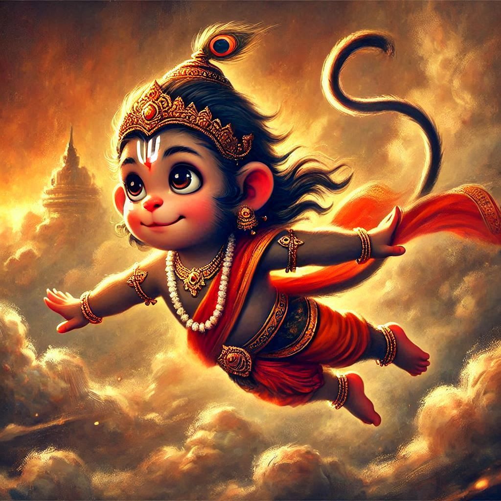 Flying Hanuman child god wallpaper