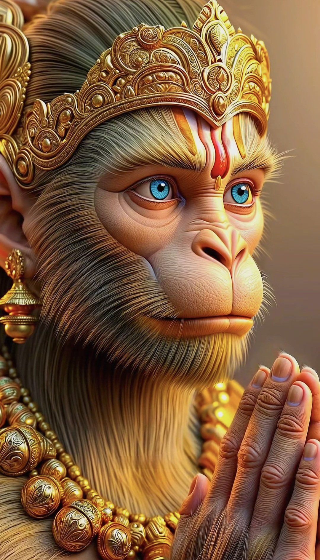 Devotional portrait of Hanuman with golden crown