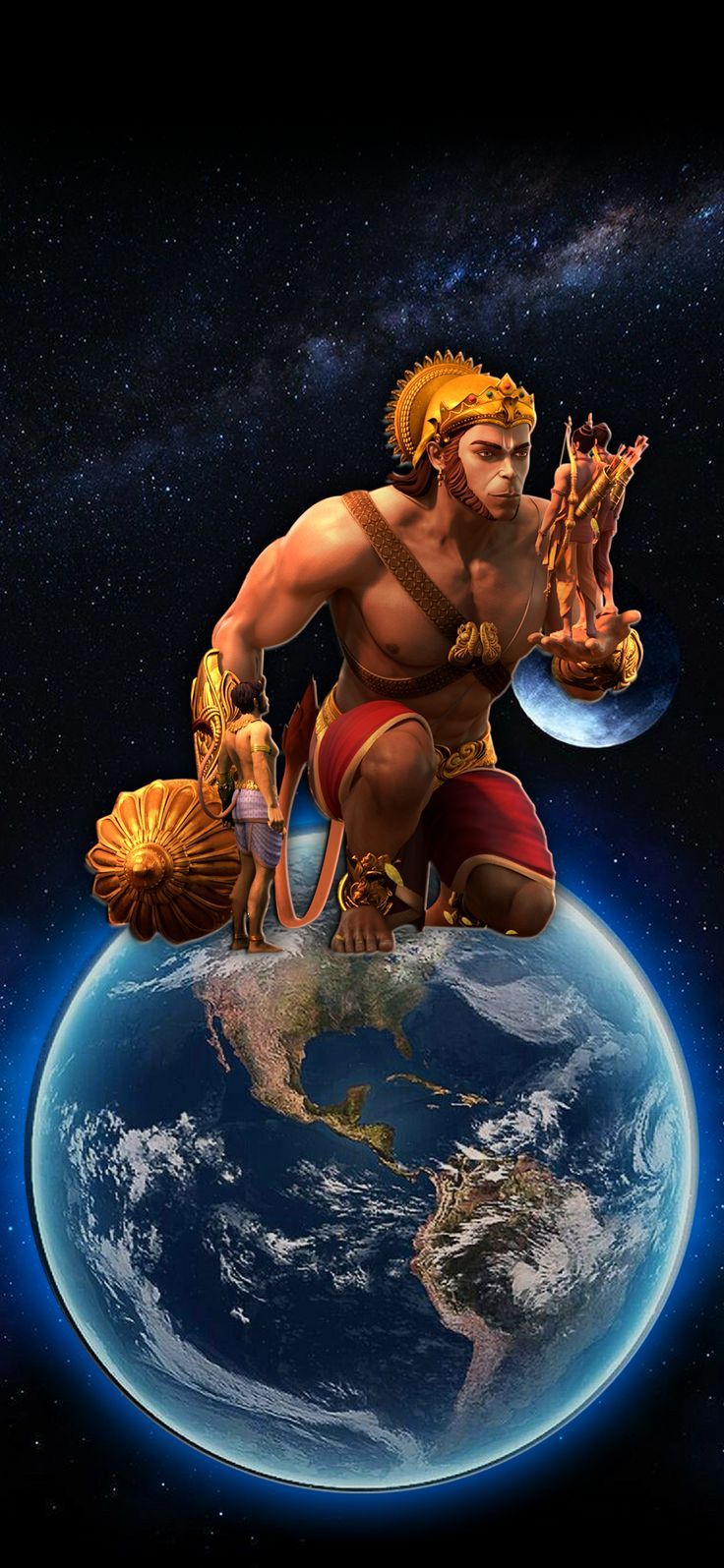 Hanuman protecting Earth, divine wallpaper.