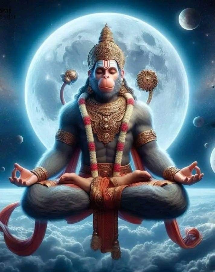 Hanuman meditating under the full moon