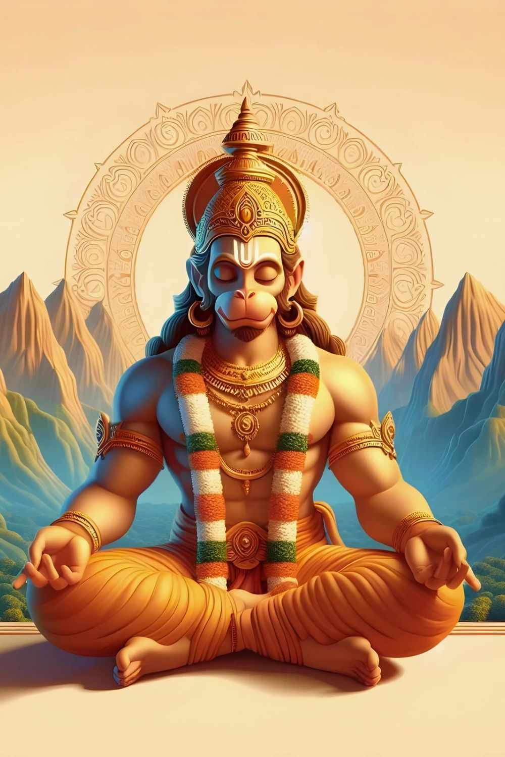Hanuman meditating on a lotus flower