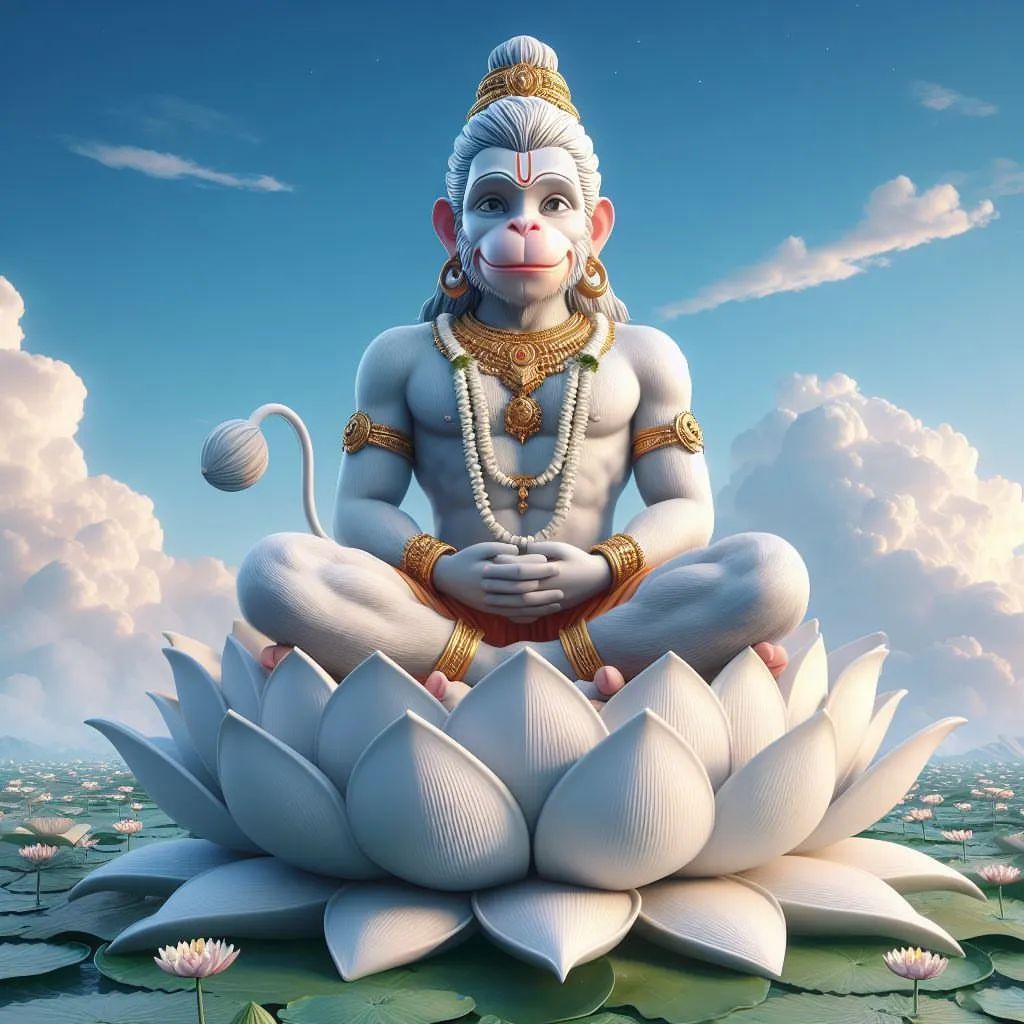 Hanuman seated on a lotus flower
