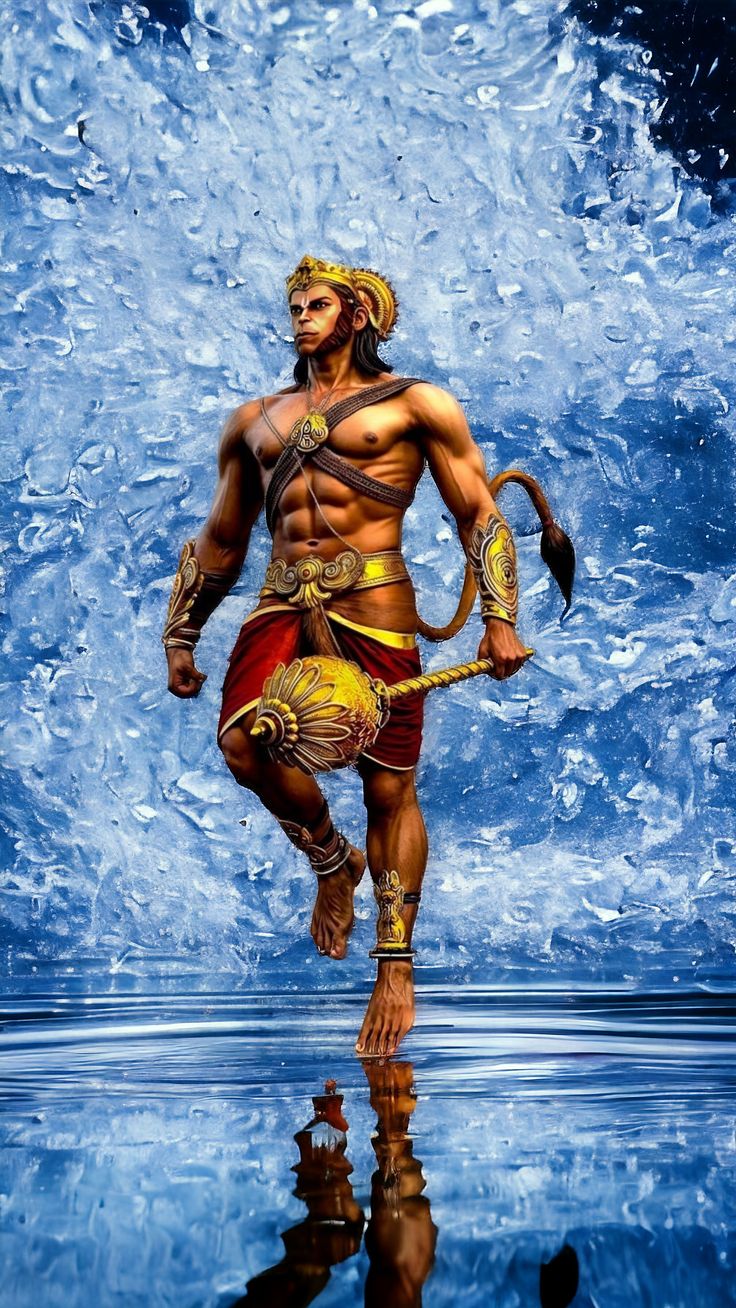Powerful Hanuman standing in water