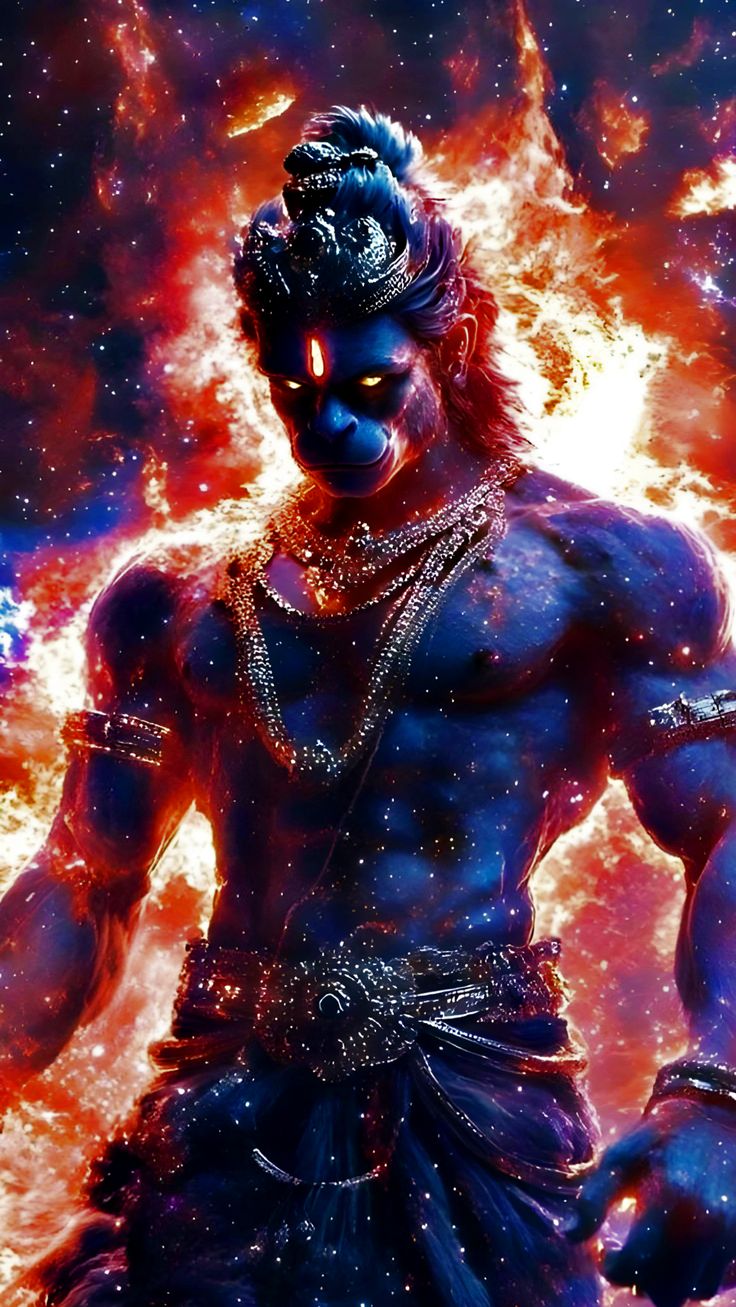 Hanuman amidst a cosmic nebula